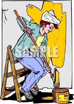 Woman Sitting On A Step Ladder Painting A Wall   Royalty Free Clip Art
