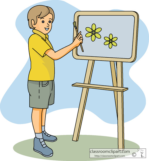 Art Supplies   Boy Painting On Art Easel 02   Classroom Clipart