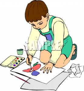 Boy Painting With Watercolor Paints   Royalty Free Clipart Picture
