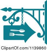 Clipart Of A Teal Restaurant Diner Shingle Sign 6 Royalty Free Vector    