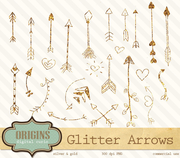 Creativemarket Gold Silver Glitter Arrow Clipart 205076