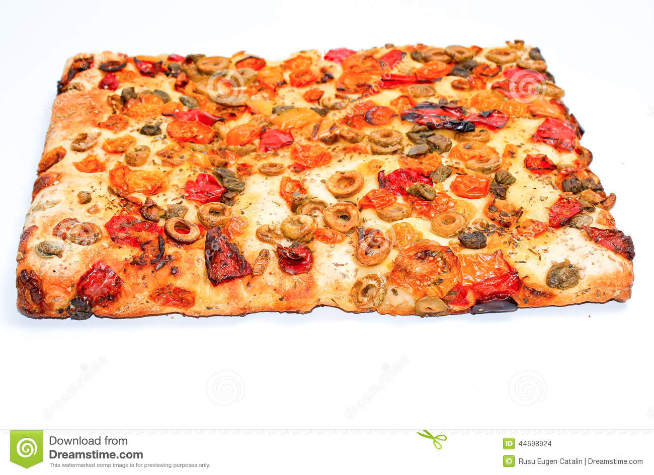 Focaccia Square Pizza Slice Isolated On White Background 