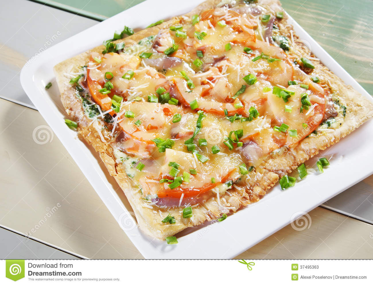 Fresh Pizza On A Square Plate Stock Photos   Image  37495363
