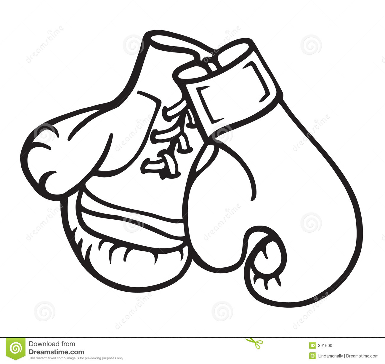 Illustration Of Boxing Gloves Black And White Line Art