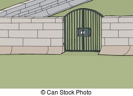 Locked Gate In Wall   Cartoon Background Of Locked Gate In