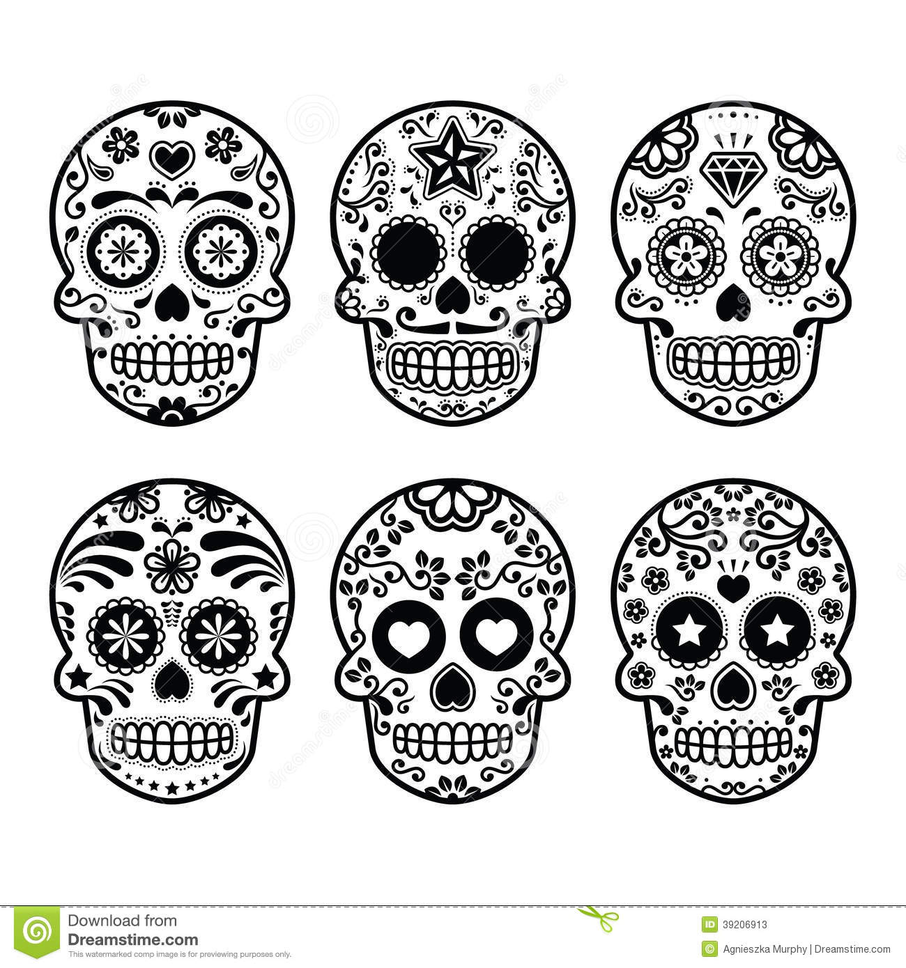 Mexican Sugar Skull Dia De Los Muertos Icons Set Stock Vector   Image