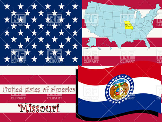 Missouri State Wavy Flag And Map Outline 11418 Download Royalty Free