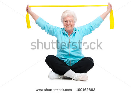 Senior Woman Doing Exercises With A Resistance Band Stock Photo