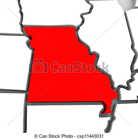 Stock Illustration   Missouri Red Abstract 3d State Map United States