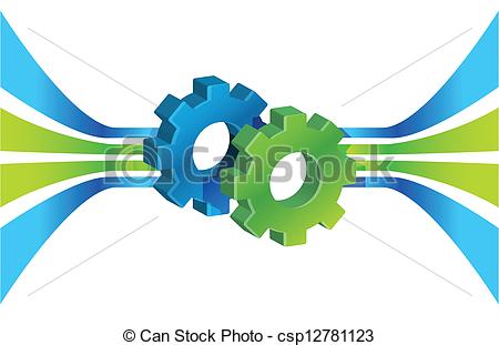 Vector Illustration Of Gears In Motion And Lines Business Process