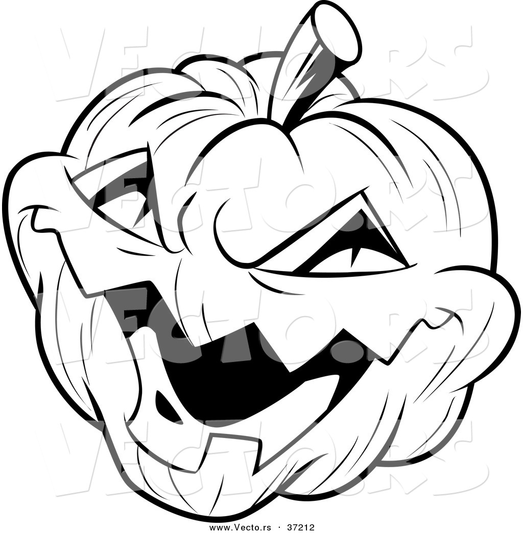 Vector Of A Laughing Evil Jack O Lantern   Black And White Halloween