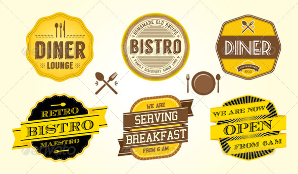 Vintage Diner Cafe Badges   Graphicriver