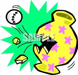 Baseball Smashing Into A Vase Clipart Image 