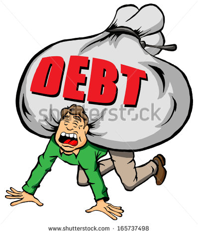 Cartoon Image Of Someone Being Weighed Down By Too Much Debt   Stock    