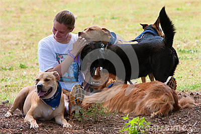 Female Dog Owners Rests In Shade With Her Dogs Editorial Image   Image    