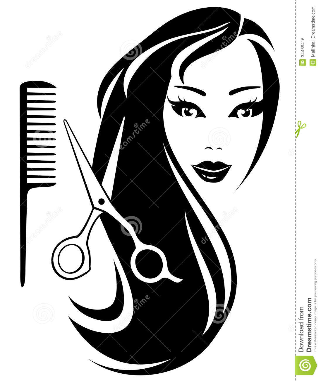Girl With Black Long Hair And Scissors And Comb Royalty Free Stock    