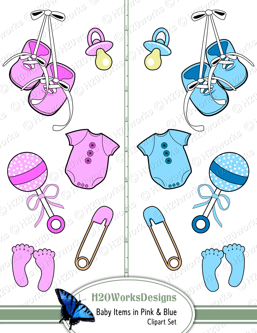 H20worksdesigns   Baby Items Clipart Set On 8 5x11 Sheet   Online    