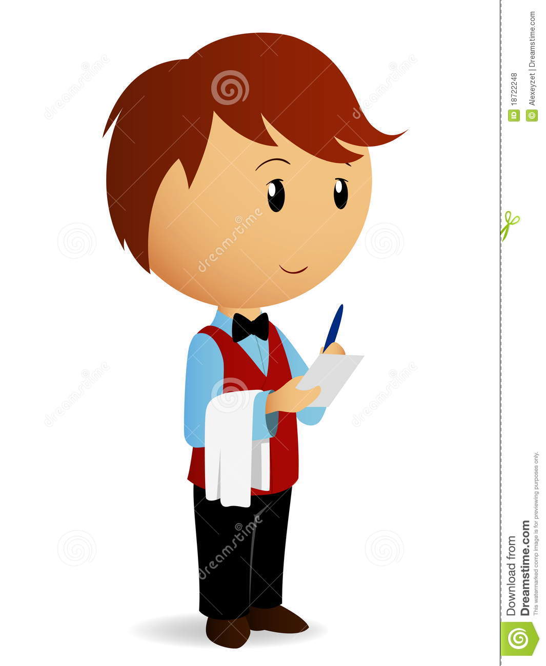 Illustration  Cartoon Waiter With Towel On His Hand Take An Order