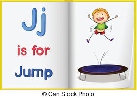 Jumping Kid   Illustration Of The Letter J In A Book