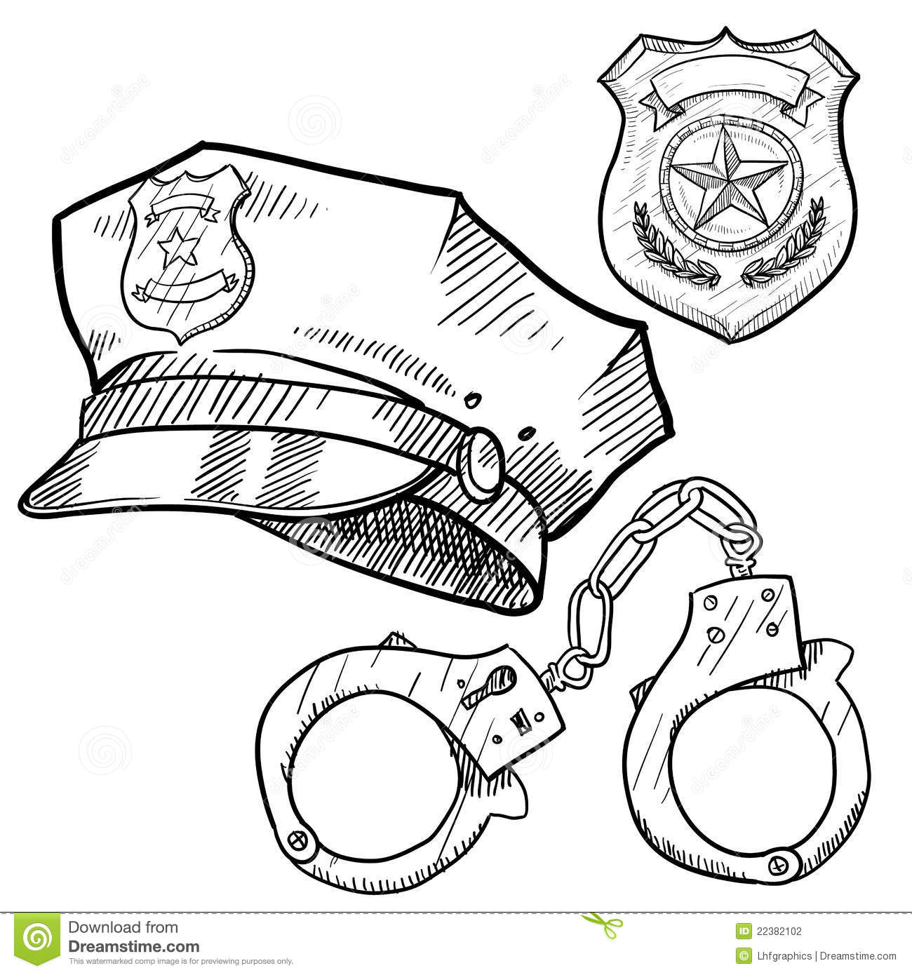Objects In Vector Format Including Hat Handcuffs And Badge