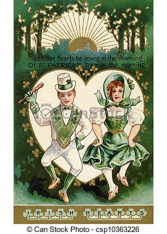     Patricks Day Card With A Irish Boy And Girl Doing A Jig   Csp10363226