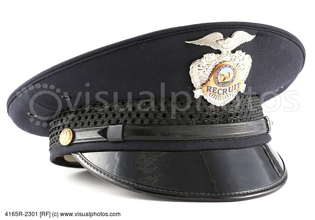 Police Officer Recruit Hat With Badge On White Background   Stock