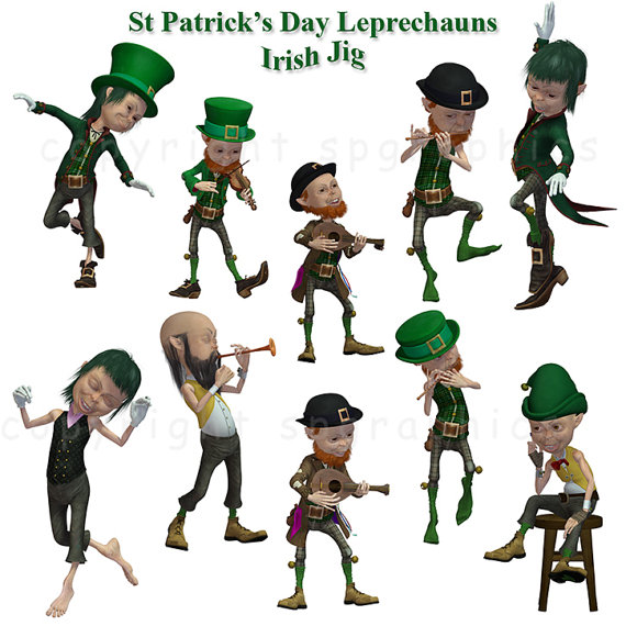 St Patrick S Day Leprechauns   Irish Jig   Clipart For Cards