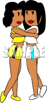 Twin Girls Hugging Each Other   Royalty Free Clipart Picture