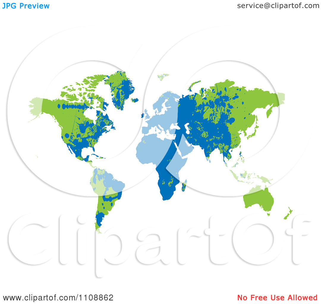 Clipart Grungy Blue And Green World Atlas   Royalty Free Vector