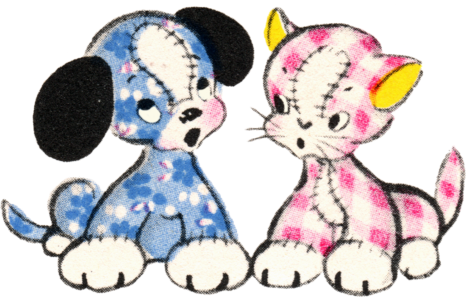 Free Vintage Clip Art   Adorable Puppy And Kitty Duo   Free Pretty