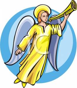 Heavenly Angel Blowing A Horn   Royalty Free Clipart Picture