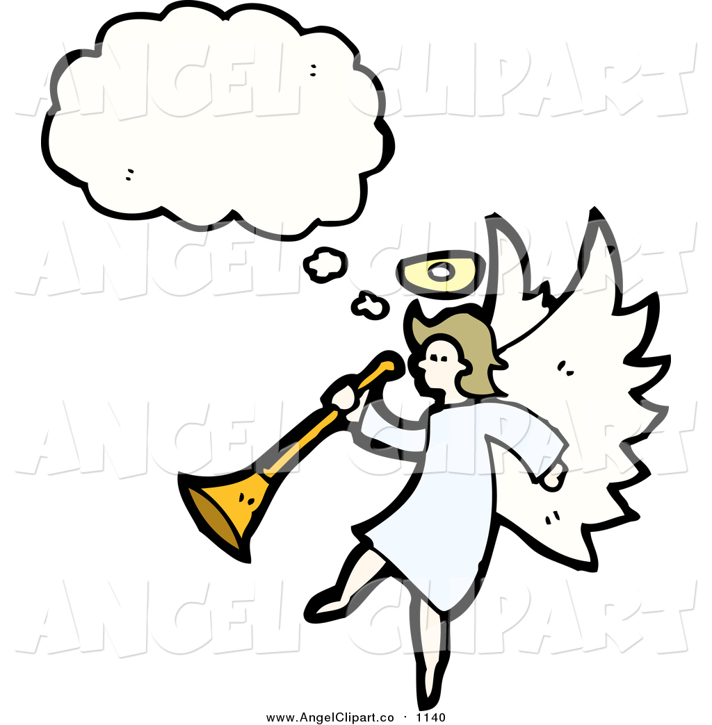Larger Preview  Clip Art Of A Angel Flying With A Horn By    