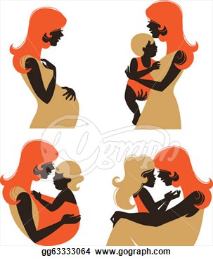 Pregnant Woman And Mother With Child At Different Age  Stock Clipart