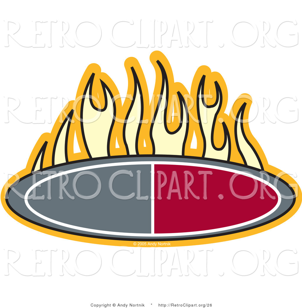 Retro Clipart Of A Flames Above A Two Toned Oval By Andy Nortnik    26