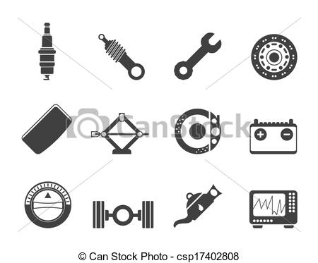 Vector Clipart Of Realistic Car Parts And Services Ic   Silhouette