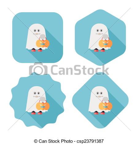 Vector   Ghost Flat Icon With Long Shadow Eps10   Stock Illustration