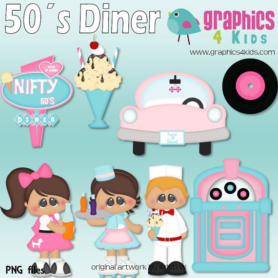 50s Diner Digital Clipart   Clip Art For Scrapbooking Party