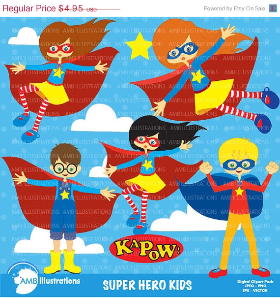 Big Sale Superhero Clipart Girls And Boys Clipart Vector Graphics    