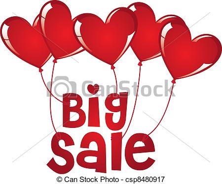 Big Sale With Hearts Balloons Isolated Over White Background  Vector