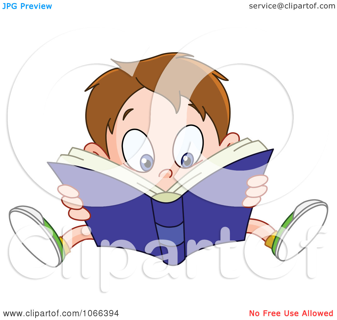 Clipart Boy Reading A Good Book   Royalty Free Vector Illustration By