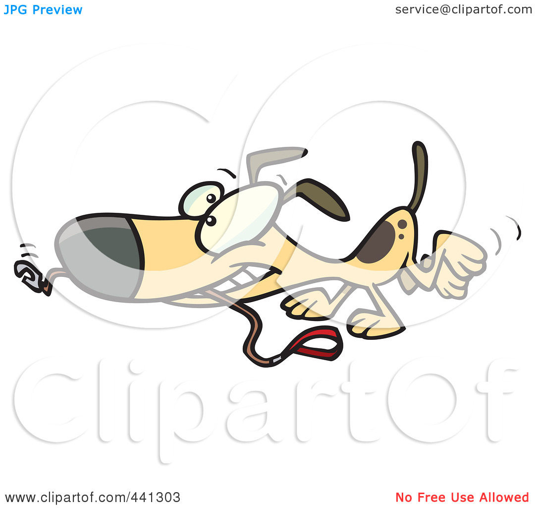 Illustration Of A Cartoon Happy Dog Carrying A Leash By Ron Leishman
