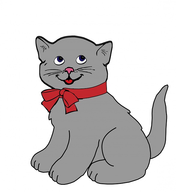 Kitten Cat Vintage Grey Gray Red Bow Cute Art