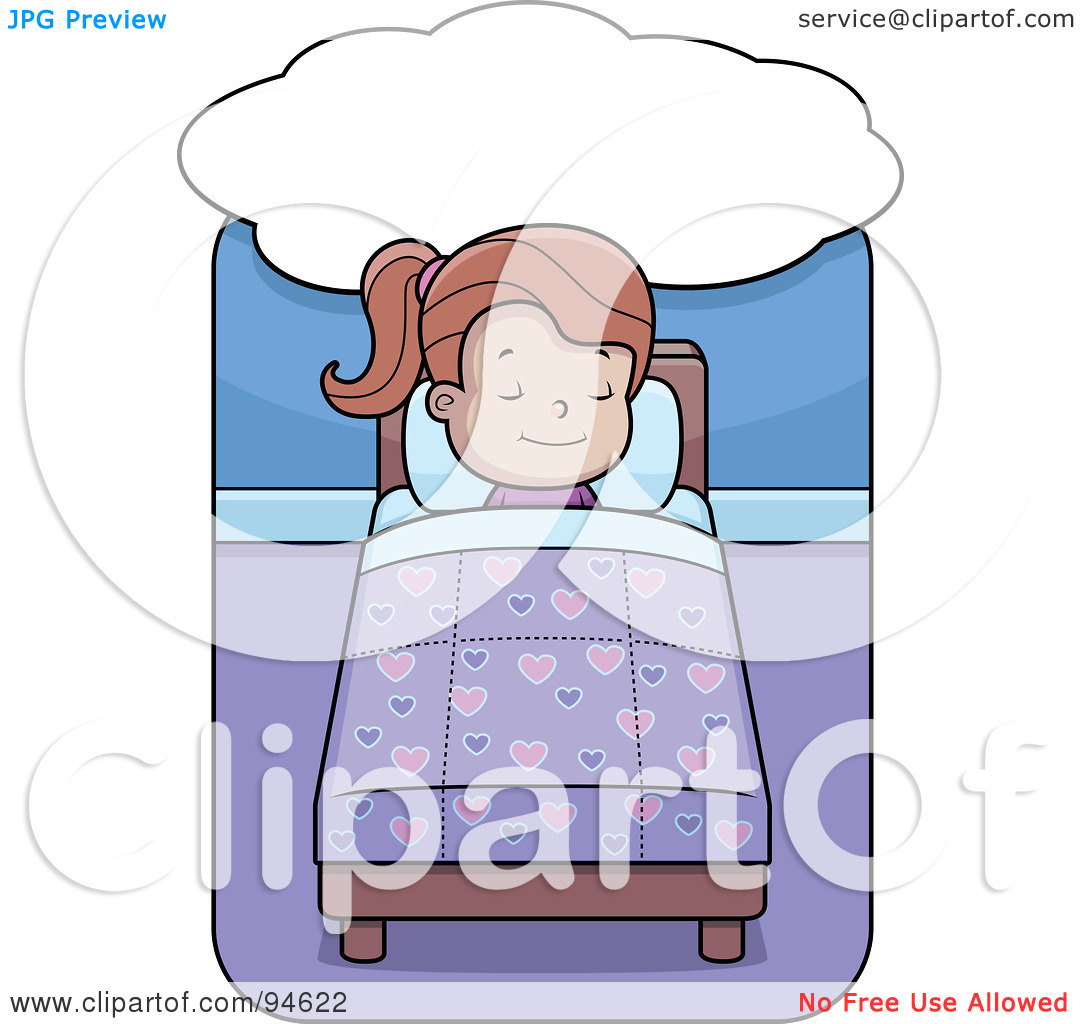 Rf  Clipart Illustration Of A Little Girl Dreaming And Sleeping In Bed