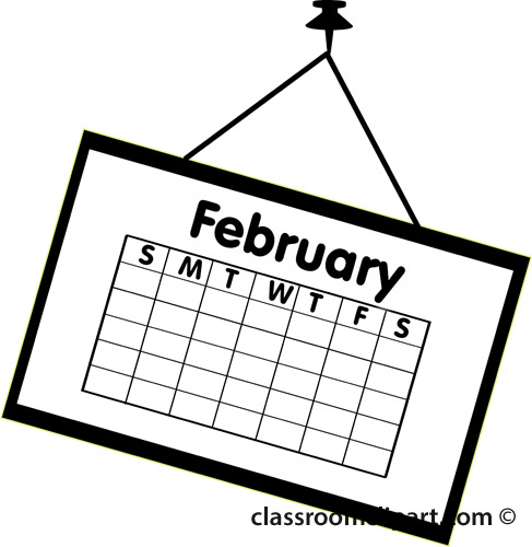 Calendar   Calendar February Outline 2   Classroom Clipart