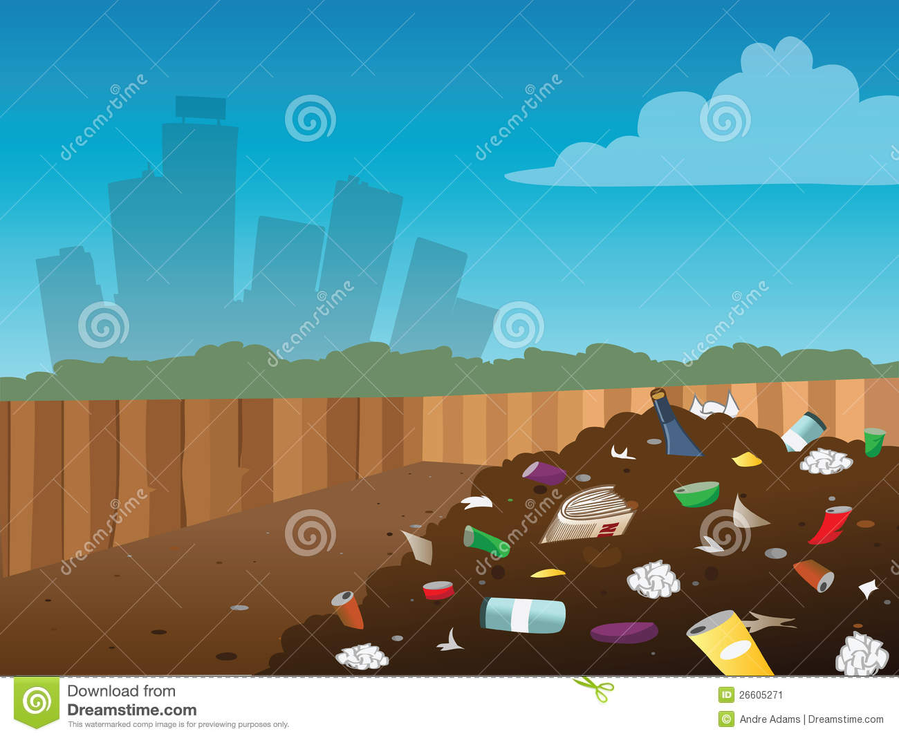 Cartoon Illustration Of A Dump And Landfill