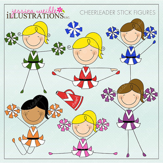Cheerleader Stick Figures Cute Digital Clipart For Card Design