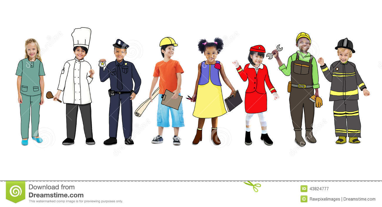 Children Wearing Dream Job Uniforms Stock Illustration   Image