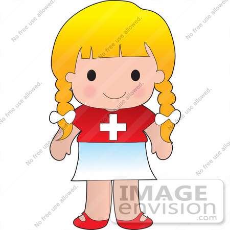 Clip Art Graphic Of A Blond Haired Poppy Character Of Switzerland    
