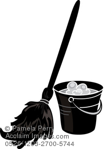 Clip Art Illustration Of Mop And Bucket In Silhouette