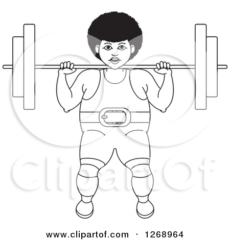 Clipart Of A Black And White Outlined Bodybuilder Woman Working Out